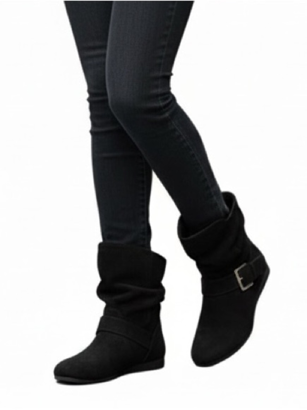 True Craft EUC Black Suede Ankle Booties with Buckle
